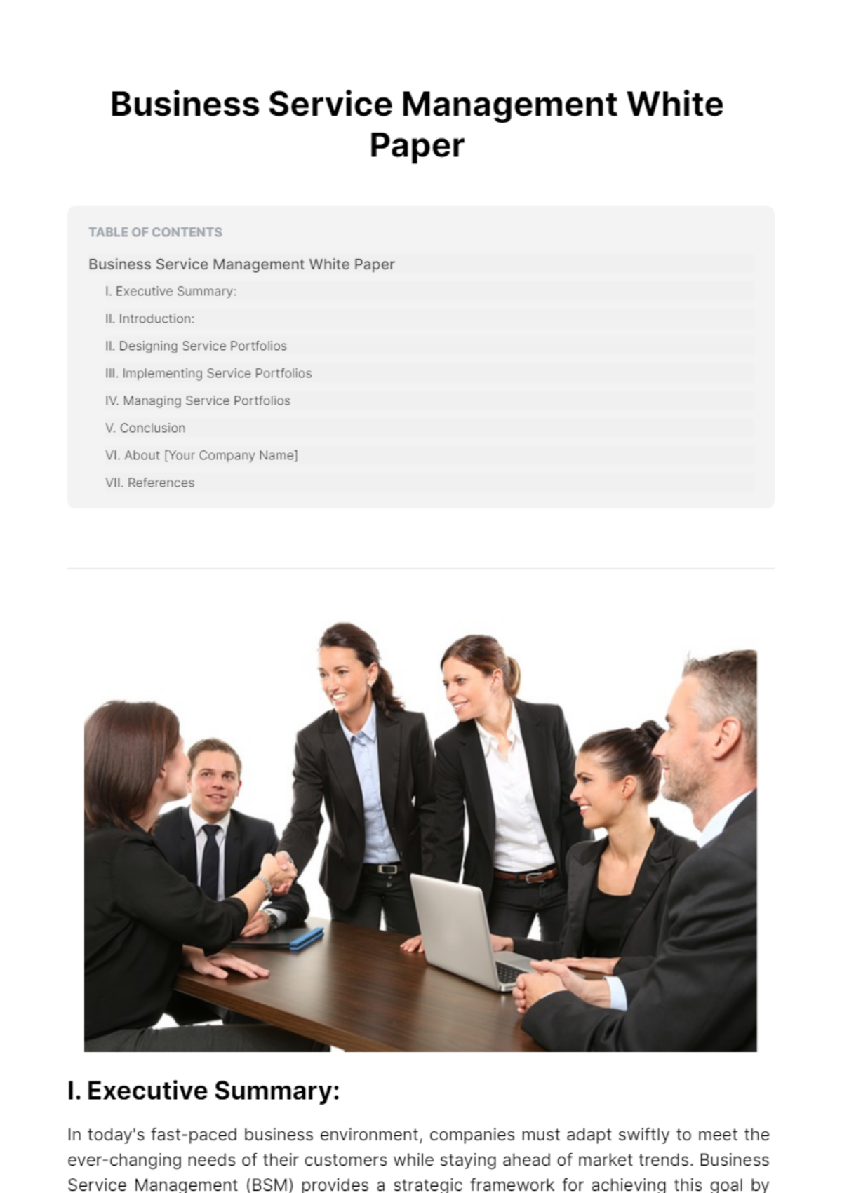 Business Service Management White Paper Template
