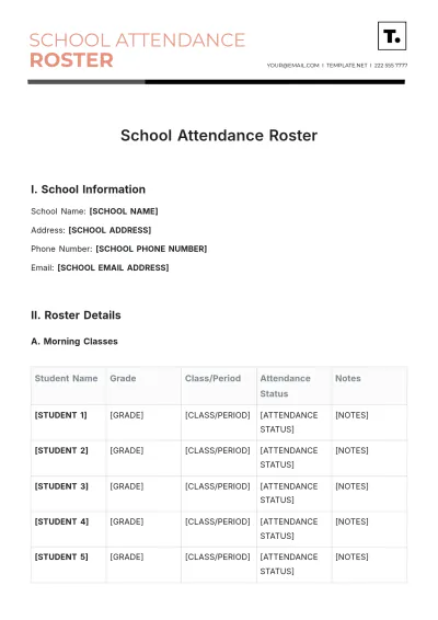 Free School Attendance Roster Template to Edit Online