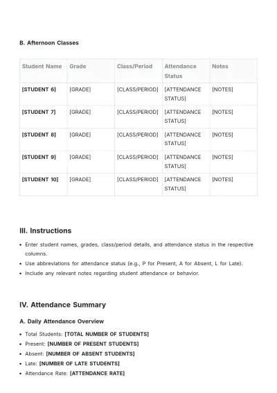 Free School Attendance Roster Template to Edit Online