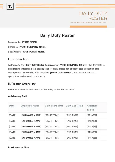 Free Daily Duty Roster Template to Edit Online