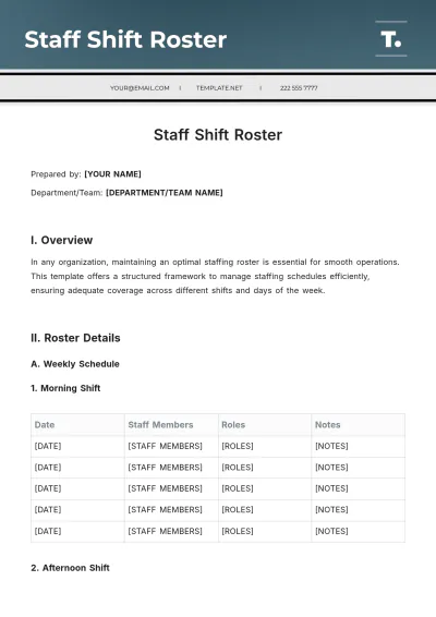 Free Staff Shift Roster Template to Edit Online