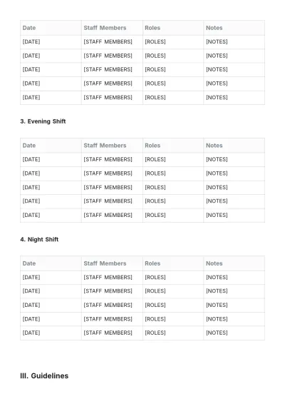 Free Staff Shift Roster Template to Edit Online
