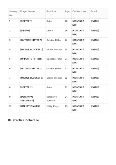 Free Volleyball Team Roster Template to Edit Online