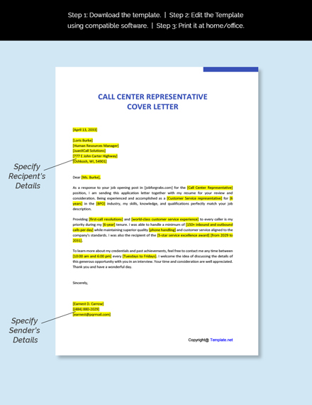 call center rep cover letter