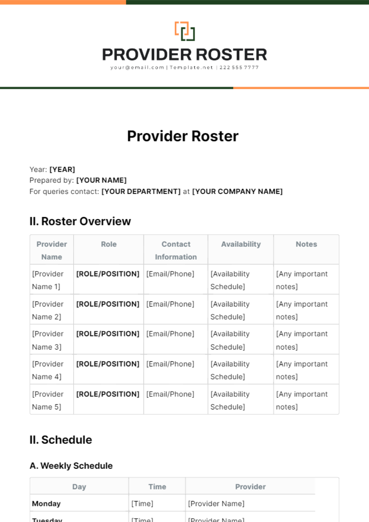 Provider Roster Template