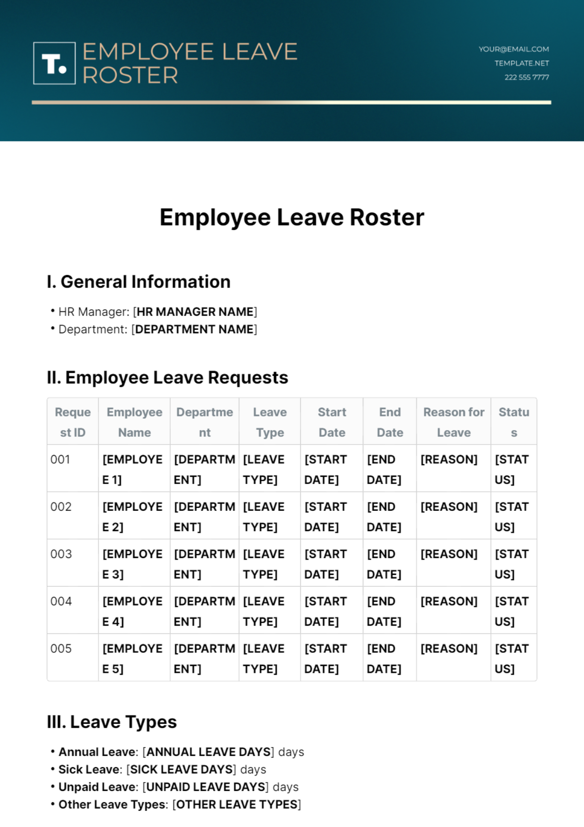 Employee Leave Roster Template