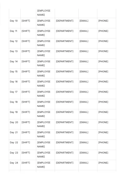 Free Staff Monthly Roster Template to Edit Online