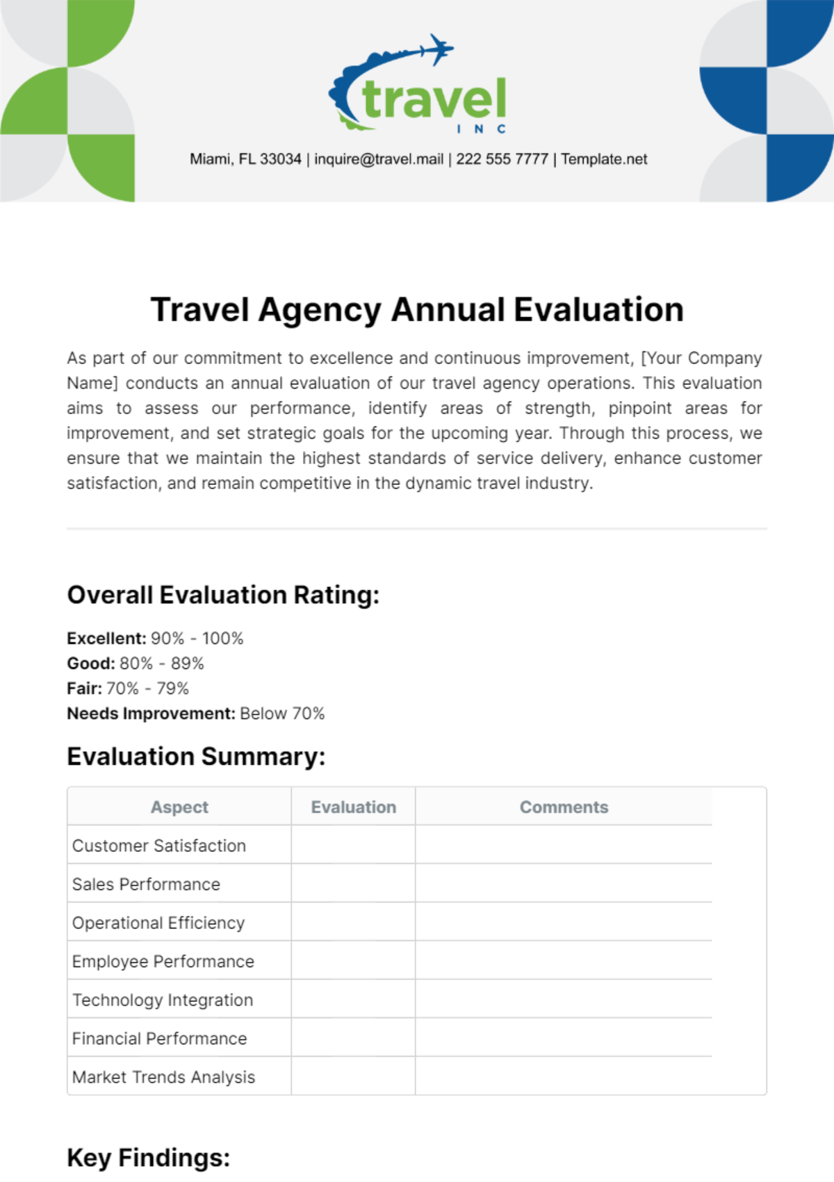 Free Travel Agency Annual Evaluation Template