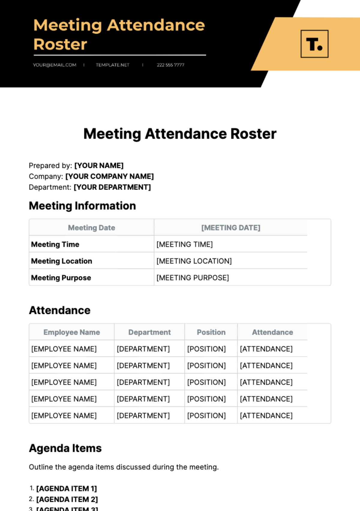 Meeting Attendance Roster Template