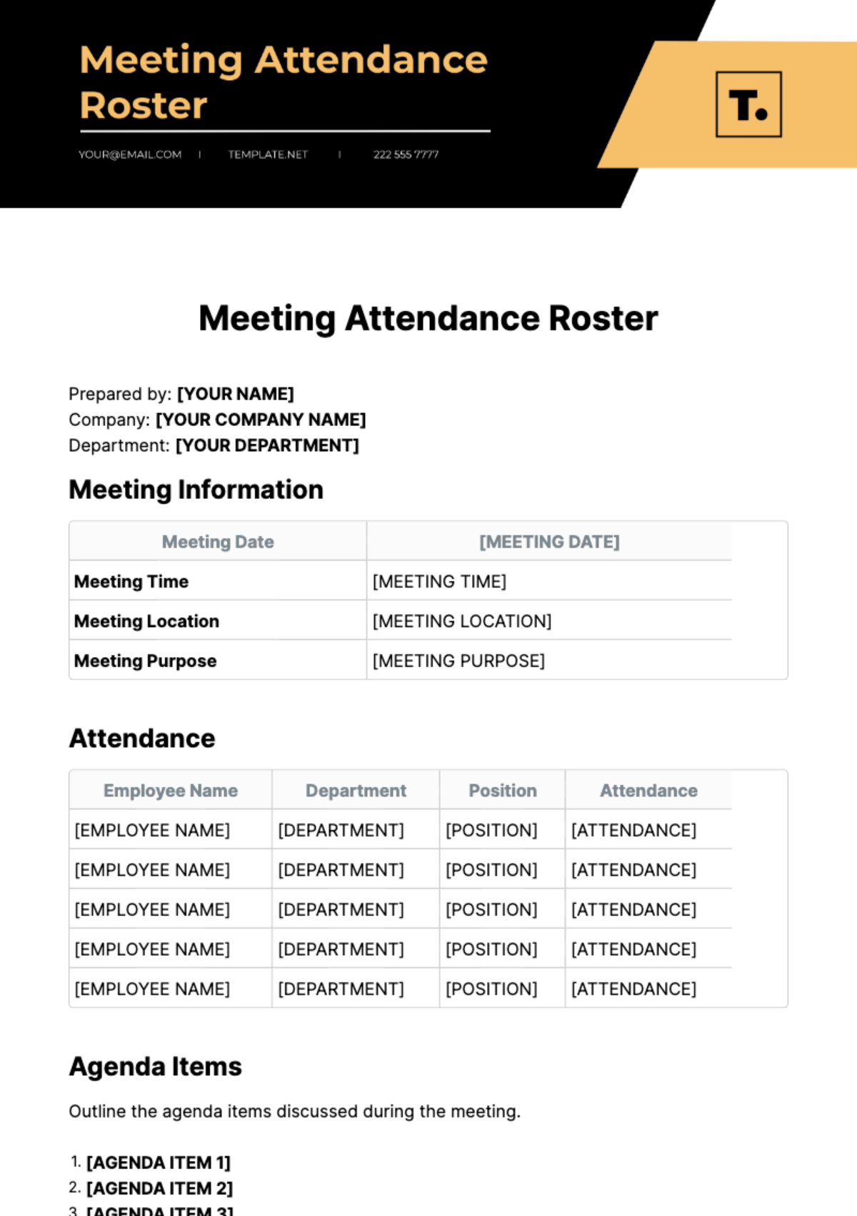 Meeting Attendance Roster Template - Edit Online & Download