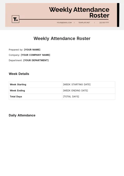 Free Weekly Attendance Roster Template to Edit Online