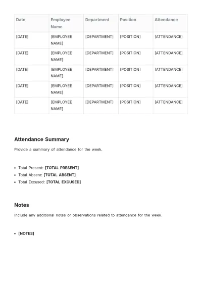 Free Weekly Attendance Roster Template to Edit Online