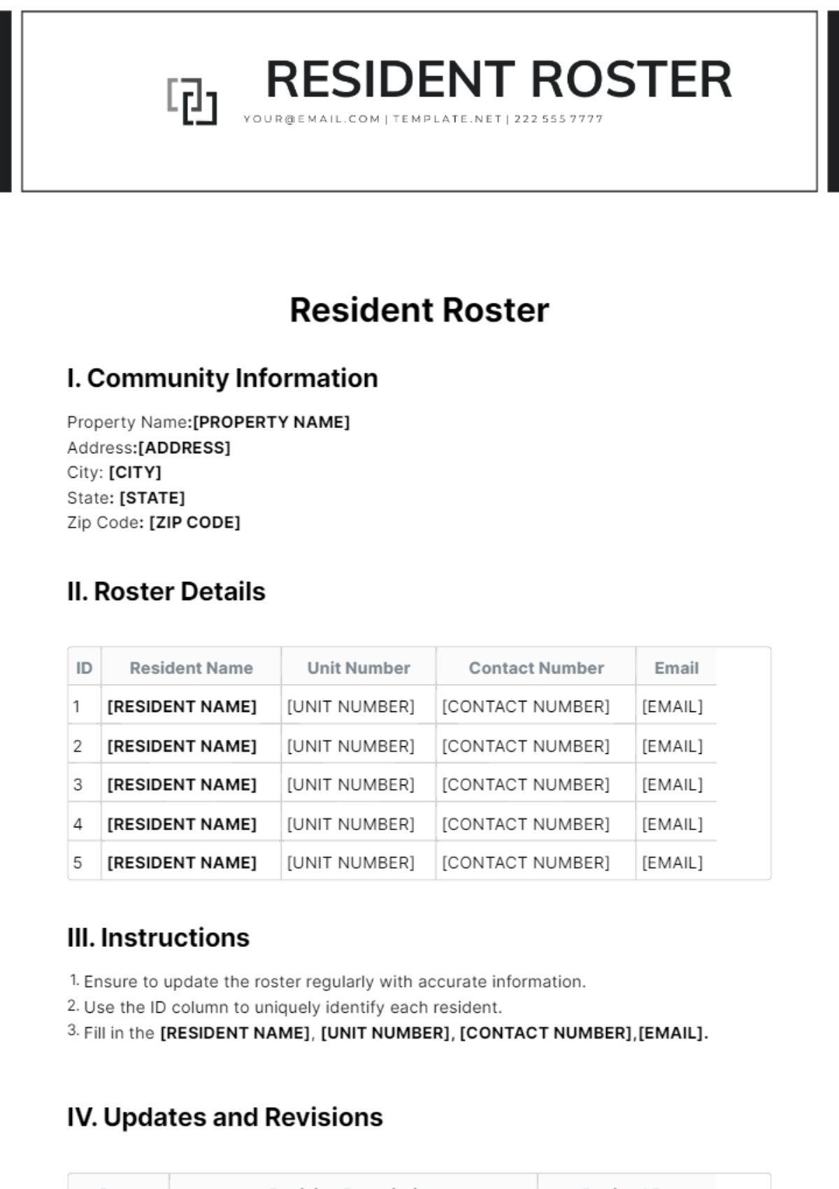 Resident Roster Template