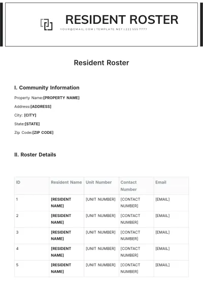 Free Resident Roster Template to Edit Online