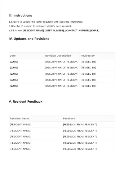 Free Resident Roster Template to Edit Online