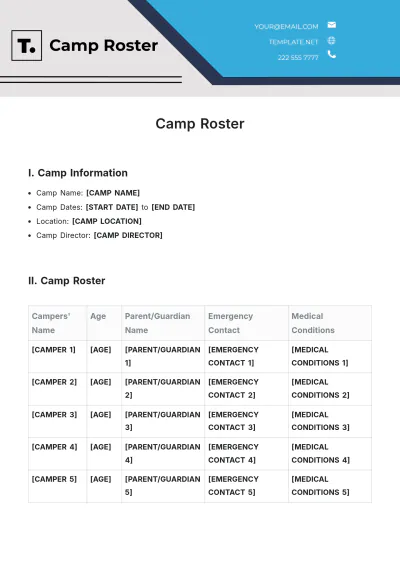 Free Camp Roster Template to Edit Online