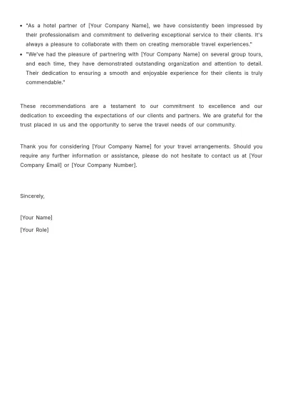 Free Travel Agency Recommendation Letter Template to Edit Online