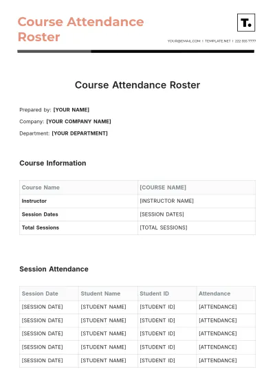 Free Course Attendance Roster Template to Edit Online