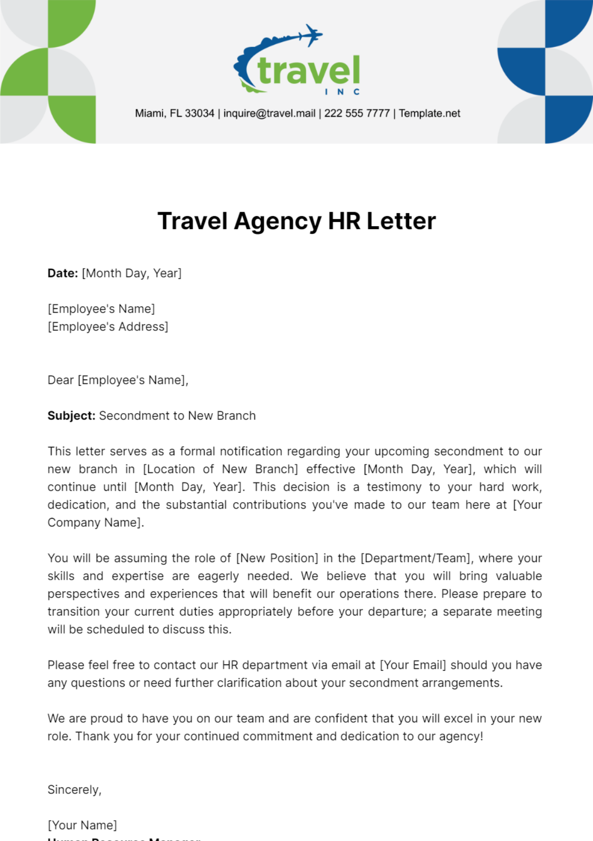 Travel Agency HR Letter Template
