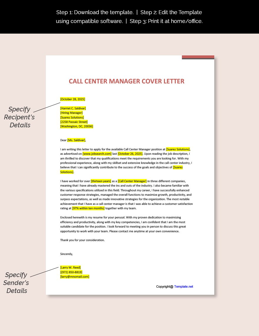 Call Center Manager Cover Letter