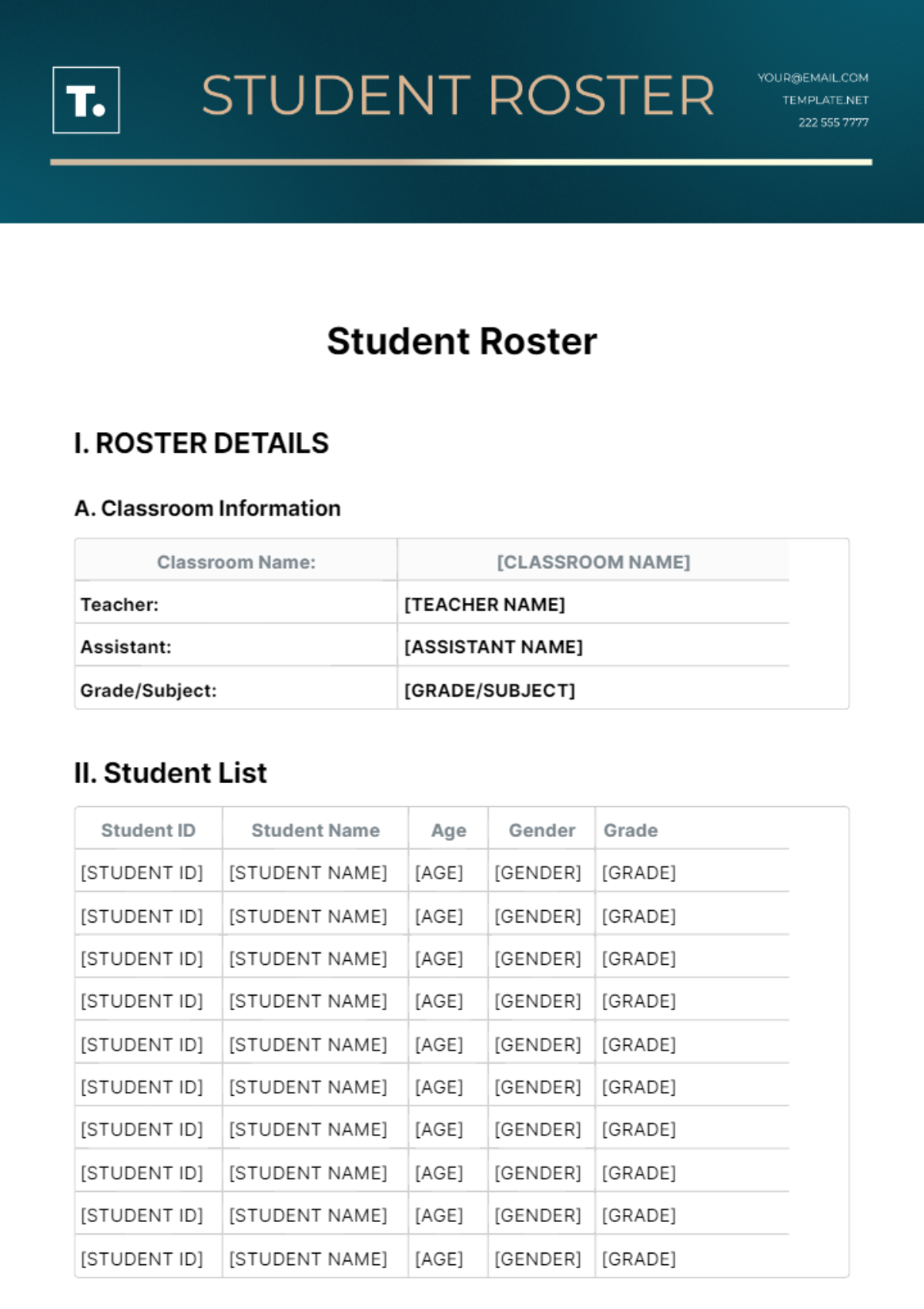 Student Roster Template