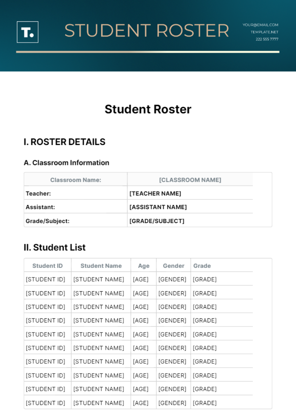 Student Roster Template - Edit Online & Download