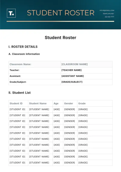 Free Student Roster Template to Edit Online