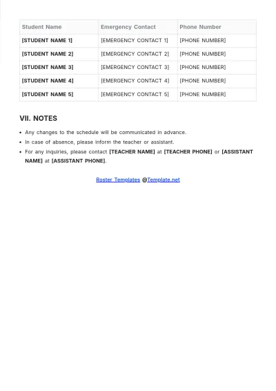 Free Student Roster Template to Edit Online