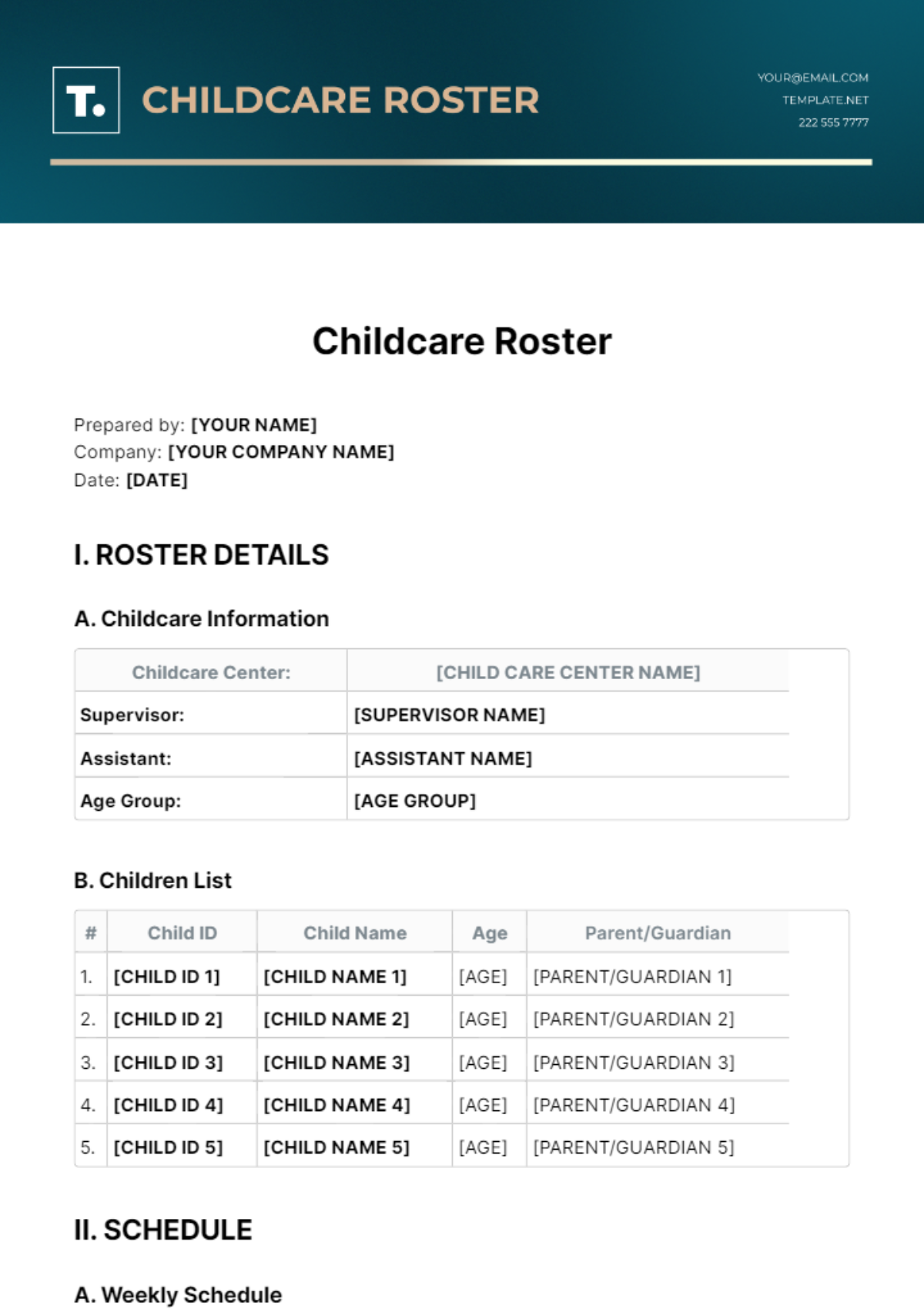 Childcare Roster Template
