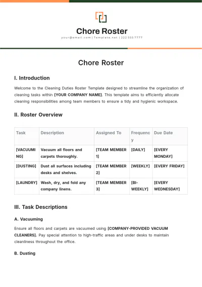 Free Chore Roster Template to Edit Online
