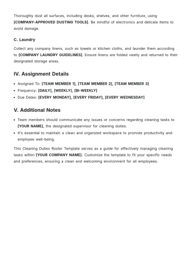 Free Chore Roster Template to Edit Online