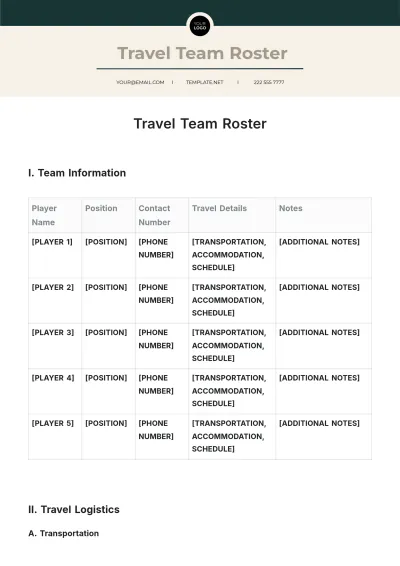 Free Travel Team Roster Template to Edit Online