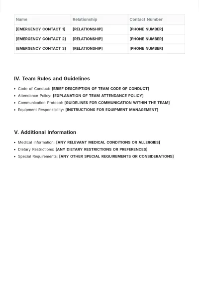 Free Travel Team Roster Template to Edit Online