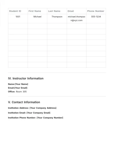 Free Classroom Roster Template to Edit Online | Template.net to Edit Online
