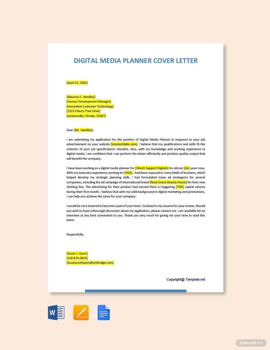 Free Digital Media Planner Cover Letter Template
