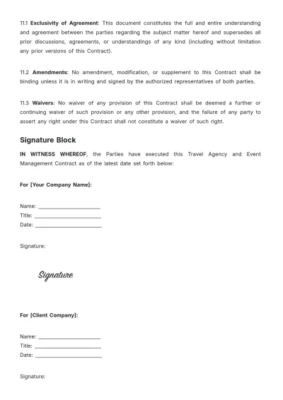 Free Travel Agency Event Management Contract Template to Edit Online