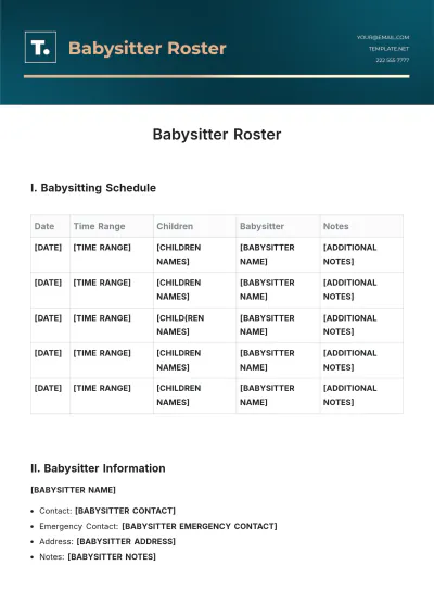 Free Babysitter Roster Template to Edit Online