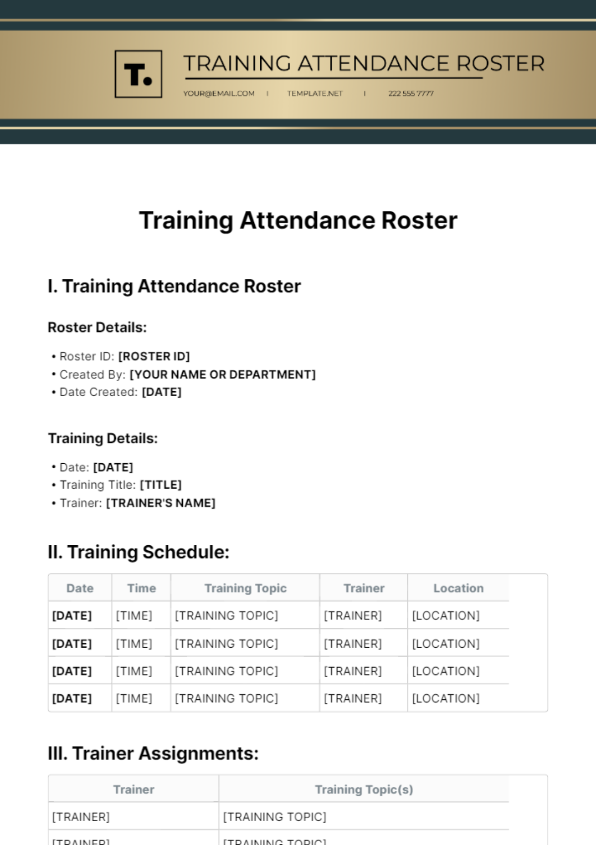 Training Attendance Roster Template