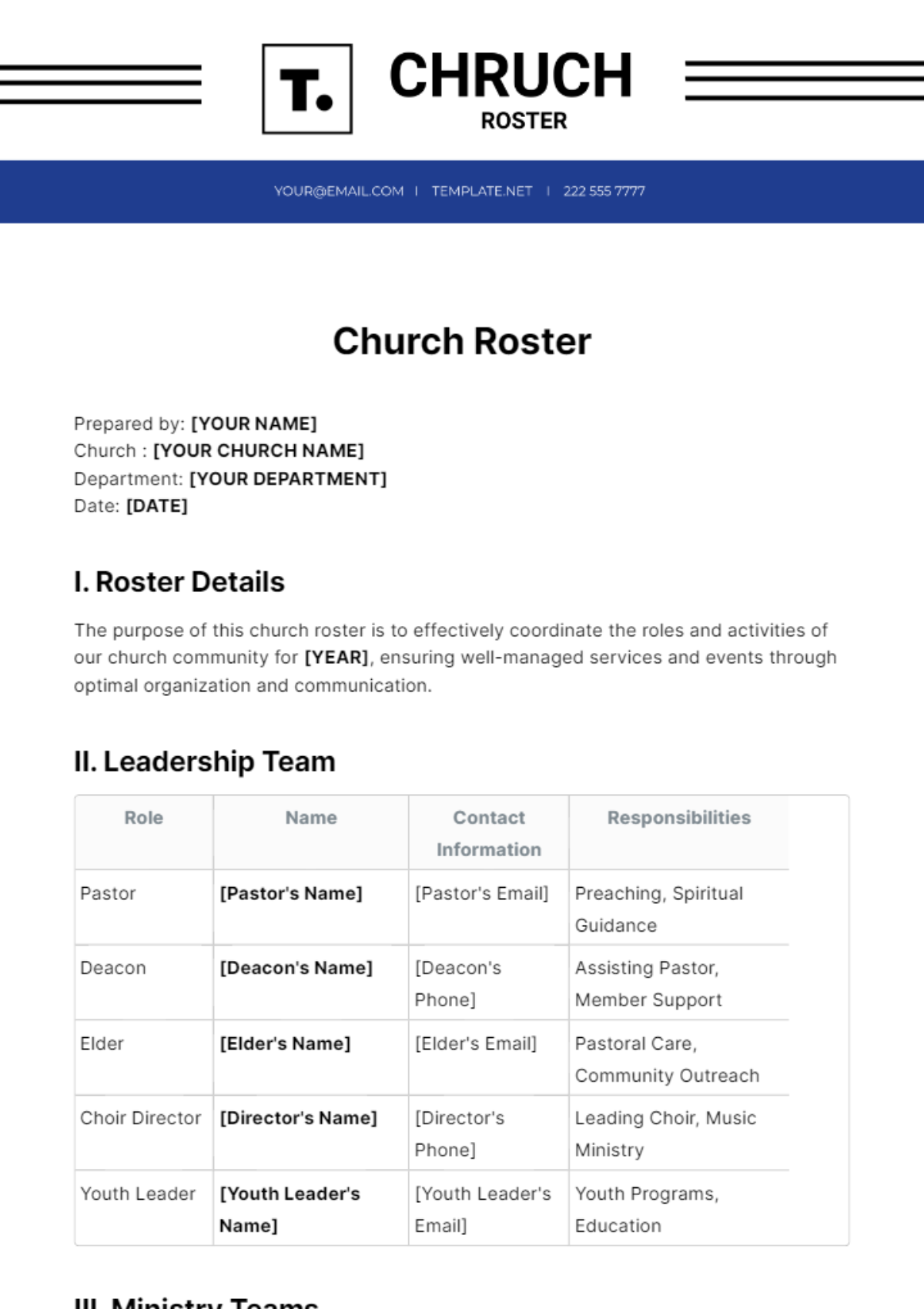 Church Roster Template