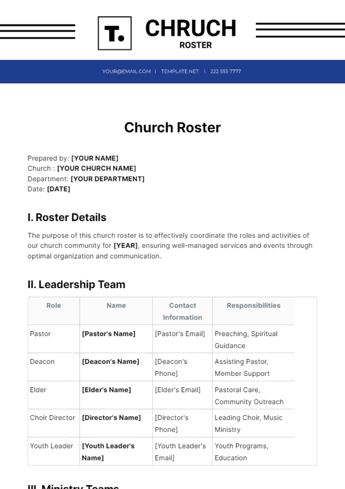 Church Roster Template - Edit Online & Download