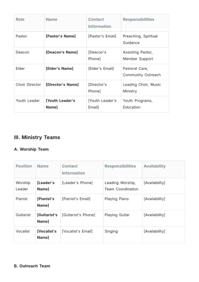 Free Church Roster Template to Edit Online