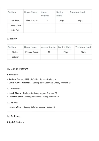 Free Baseball Position Roster Template to Edit Online | Template.net to Edit Online