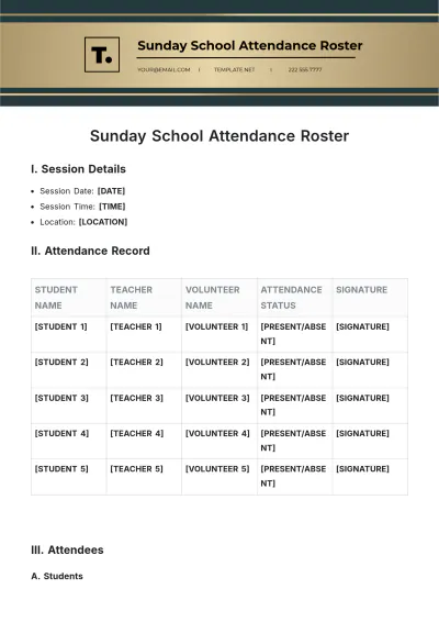 Free Sunday School Attendance Roster Template to Edit Online