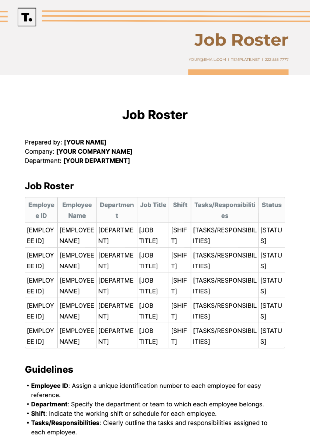 Job Roster Template