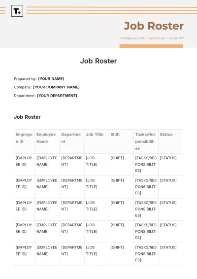 Free Job Roster Template to Edit Online