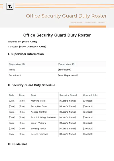 Free Office Security Guard Duty Roster Template to Edit Online