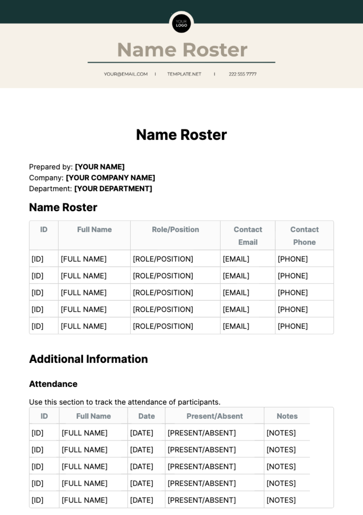 Name Roster Template