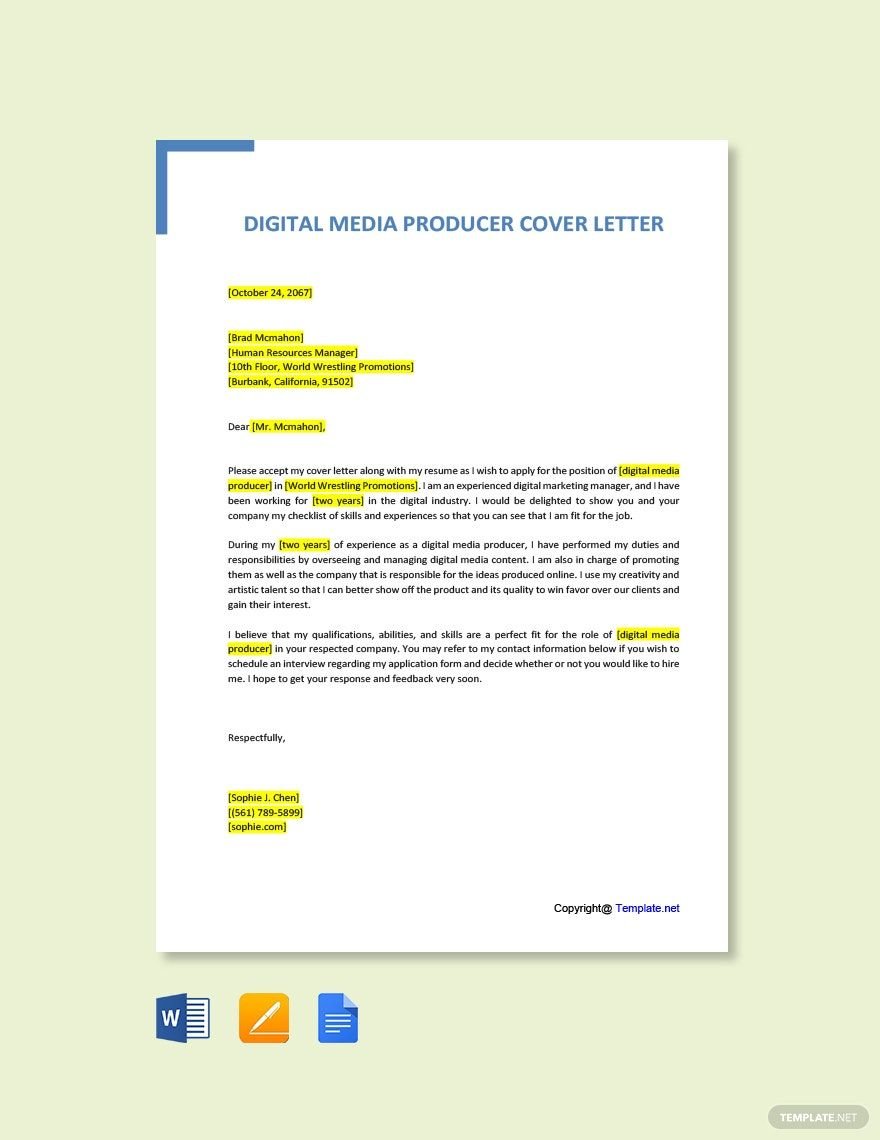 Digital Media Producer Cover Letter
