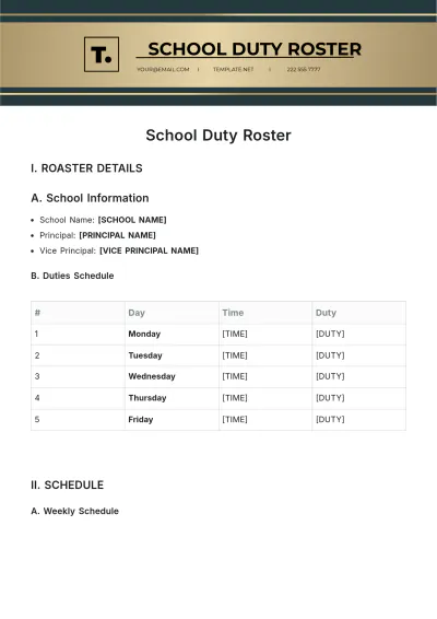 Free School Duty Roster Template to Edit Online