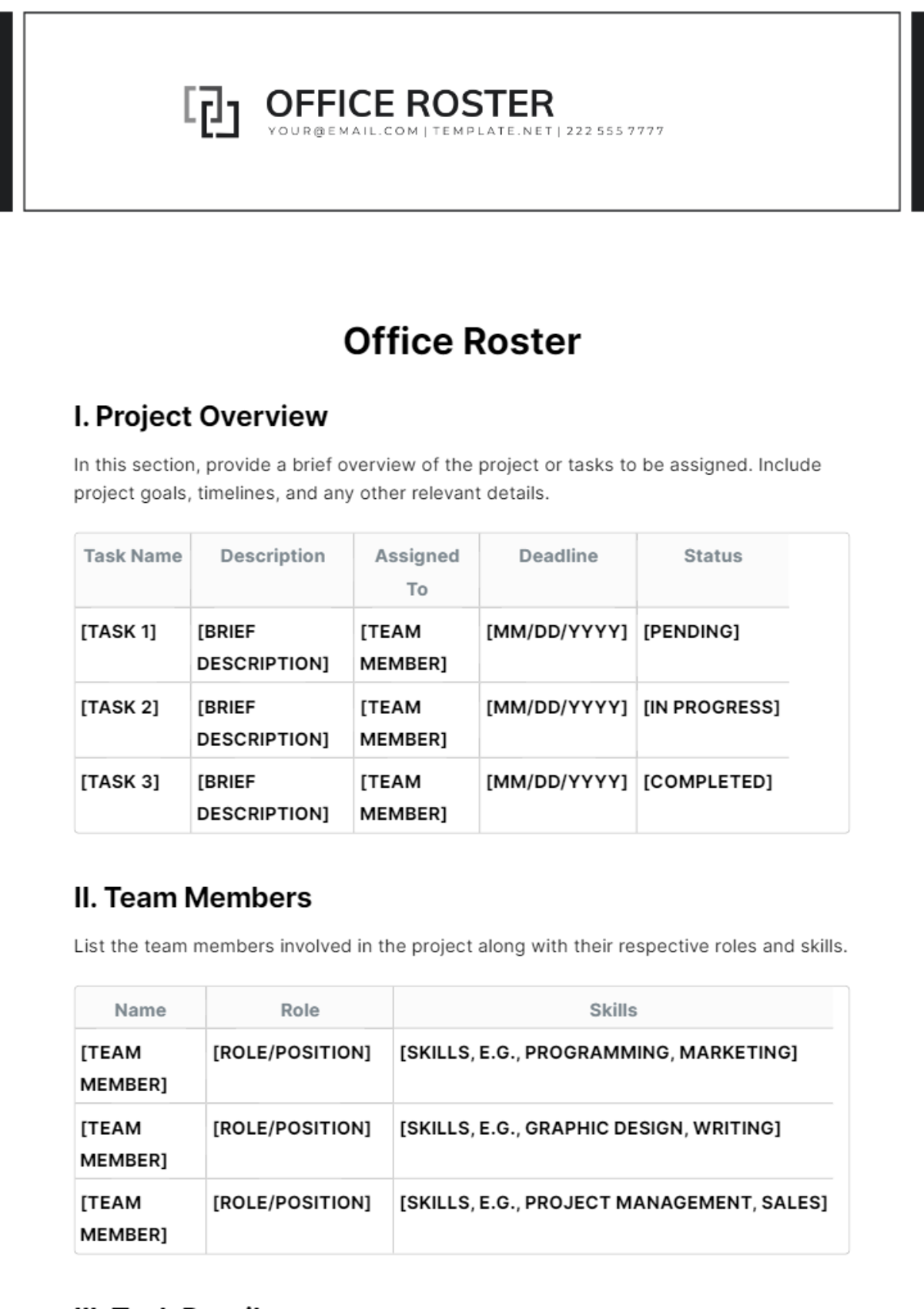 Office Roster Template